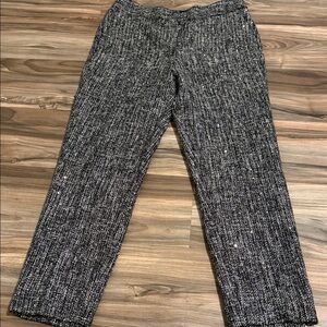 Talbots Hampshire Ankle Pleated Pants Metallic Sequins Womens Sz 10 Black White